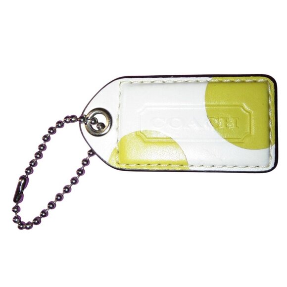COACH White & Green Spotted Leather Large Hangtag FOB bag charm - Picture 1 of 3